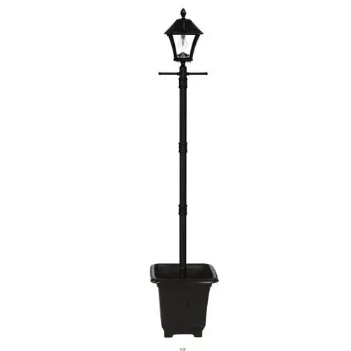Baytown Bulb Solar Lamp With Planter And Ez Anchor Black Aluminum