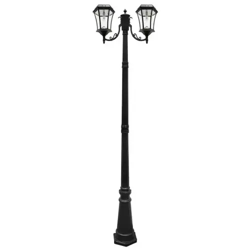 Victorian Bulb Double Solar Lamp And Post, 87-Inch, Beveled, Black