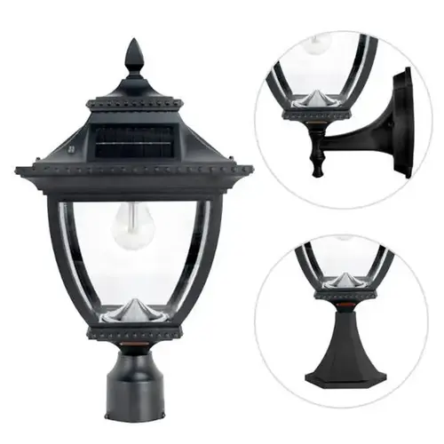 Pagoda Bulb Solar Lamp - Wall/Pier/3 Inch Fitter Mount Black Aluminum Pagoda Bulb Solar Lamp - Wall/Pier/3 Inch Fitter Mount Black Aluminum