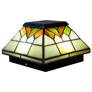 Classy Caps WG322 5 X 5/4 X 4/3.5 X 3.5 Inch Stained Glass Wellington Solar Post Cap
