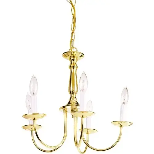5-Light Candelabra Indoor Chandelier (P. Brass) 5-Light Candelabra Indoor Chandelier (P. Brass)