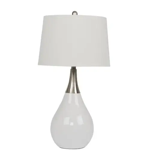 26.5 Inch Table Lamp With Brushed Nickel Metal-White Poly Base