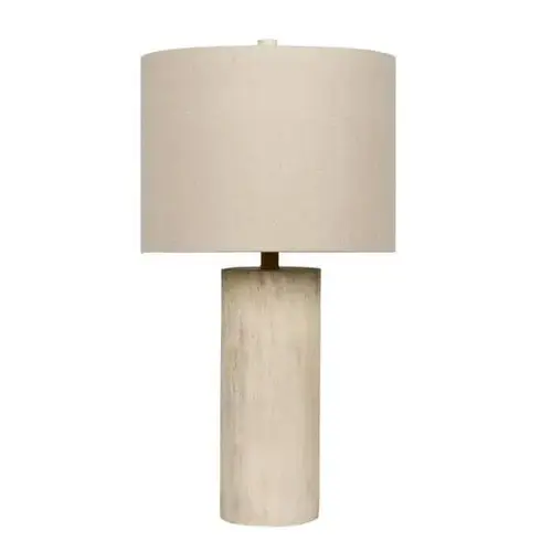 26.5 Inch Table Lamp With Poly Faux Wood Base, Beige Fabric Hardback Shade