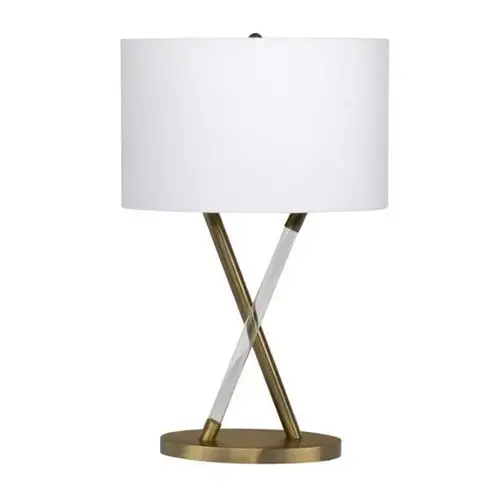 25 Inch Table Lamp With Satin Brass Metal-Acrylic Base, Oval White Fabric