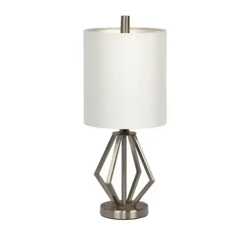 18.5 Inch Table Lamp With Brushed Nickel Metal Base And White Fabric