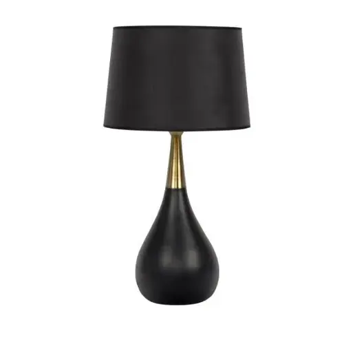 26.5 Inch Table Lamp With Antique Brass Metal / Black Poly Base And Fabric