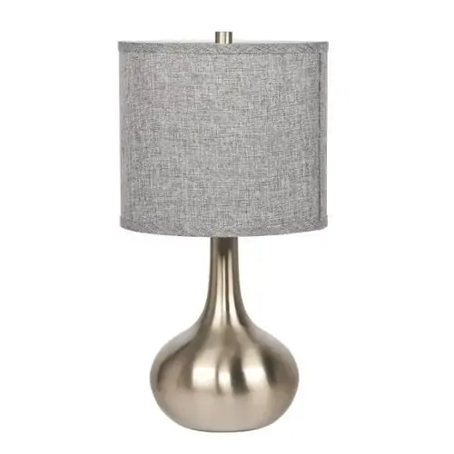 24.5 Inch Table Lamp With Brushed Nickel Metal Base And Grey Linen