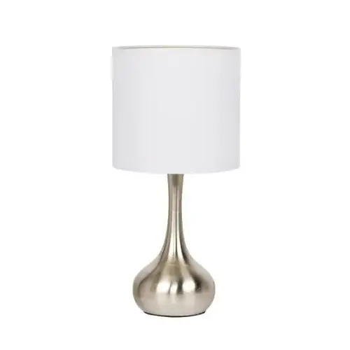 17.13 Inch Table Lamp With Nickel Metal Base - White Fabric Hardback Shade