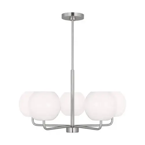 Rory 5-Light Brushed Steel Chandelier With Opal Glass Shades Rory 5-Light Brushed Steel Chandelier With Opal Glass Shades