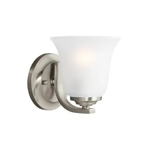 Emmons 1-Light Brushed Nickel Vanity Light With Satin Etched Emmons 1-Light Brushed Nickel Vanity Light With Satin Etched