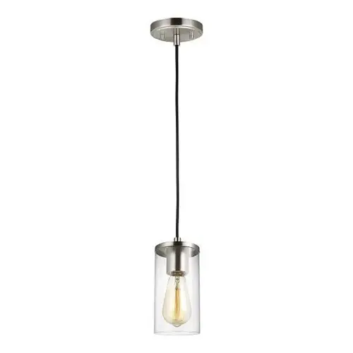 Zire 1-Light Brushed Nickel Mini-Pendant With Clear Shade Zire 1-Light Brushed Nickel Mini-Pendant With Clear Shade