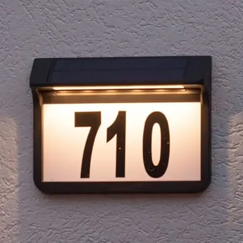LED Solar Address Wall Plaque With Ground Stakes, Warm White, Black