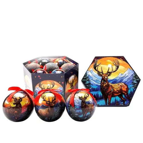 Santas Forest Ornament Box Set, 10 in H, PVC, Blue/White Santas Forest Ornament Box Set, 10 in H, PVC, Blue/White