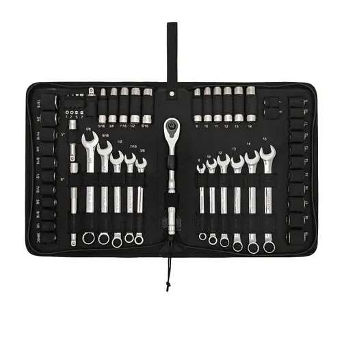 Mechanics Hand Tool Set, 54 Pc, 3/8 in Drive, Storage Pouch, Metric/SAE