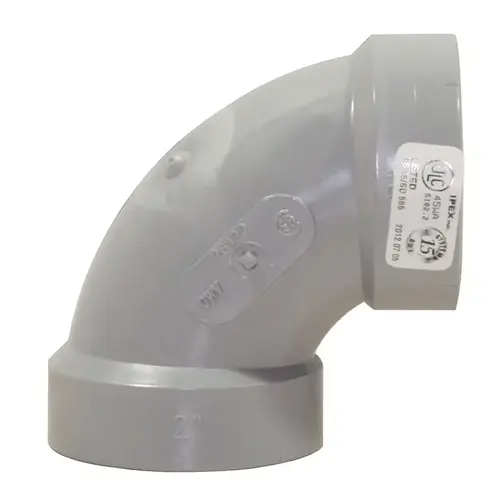Homerite System 15 Series Long Elbow, 2 in, Hub x Hub, 90 deg Angle, PVC, Gray, SCH 40 Schedule Homerite System 15 Series Long Elbow, 2 in, Hub x Hub, 90 deg Angle, PVC, Gray, SCH 40 Schedule