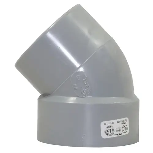 Homerite System 15 Series Short Turn Elbow, 3 in, Spigot x Hub, 45 deg Angle, PVC, Gray Homerite System 15 Series Short Turn Elbow, 3 in, Spigot x Hub, 45 deg Angle, PVC, Gray