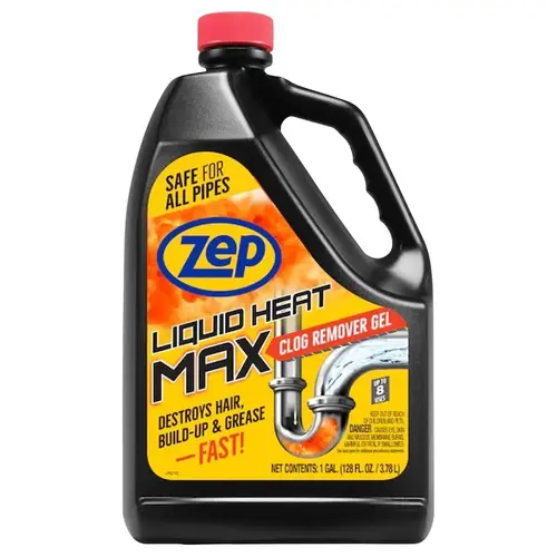 Zep Liquid Heat Max Clog Remover, Liquid, Light Yellow, Chlorine-Like, 128 oz Bottle