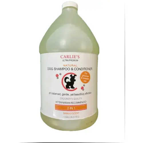 Carlies Ultra Premium Dog Shampoo & Conditioner, Mango Scent For Dogs Gallon Groomer Bottle Carlies Ultra Premium Dog Shampoo & Conditioner, Mango Scent For Dogs Gallon Groomer Bottle