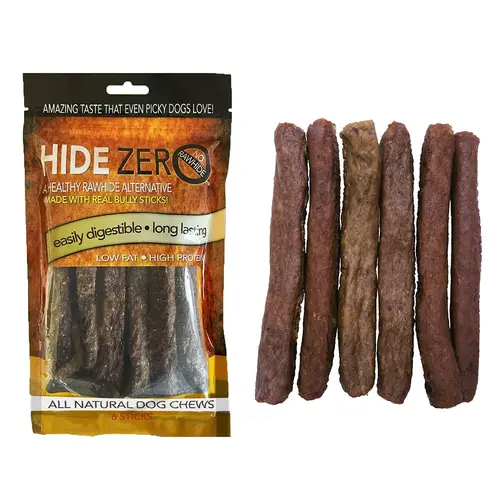 Hide Zero 6 Inch 6 Pack Bully Flavored Rawhide Alternative Chew in Zip Lock Bag
