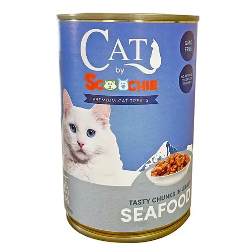 Cat by Scoochie Seafood Flavor Chunky Cat Food 14 Ounce Pop Top Can
