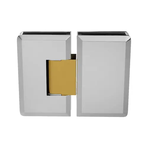 Adjustable Glass To Glass Mount Shower Door Hinge 180 Degrees 3/8" and 1/2" Glass Thickness Polished Chrome With Brass Accents Finish Adjustable Glass To Glass Mount Shower Door Hinge 180 Degrees 3/8" and 1/2" Glass Thickness Polished Chrome With Brass Accents Finish