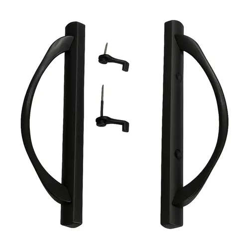 Patio Door Handle Set with Tail Pieces, 3-15/16" Hole Spacing, Black Finish