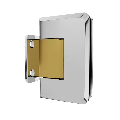 Glass To Wall Mount Shower Door Hinge With Short Back Plate 3/8" and 1/2" Glazing Thickness Polished Chrome With Brass Accents Finish