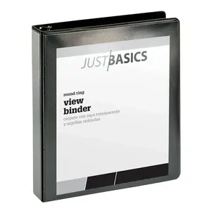 Just Basics OD02768 Black 1-1/2" Round Ring Recycled View Binder