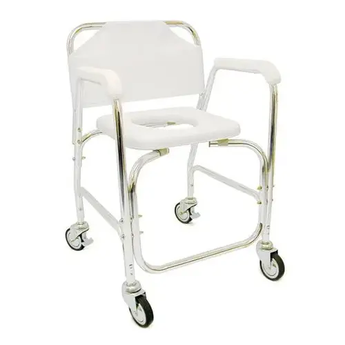 Dmi Rolling Shower Transport Chair With Padded Toilet Seat, White