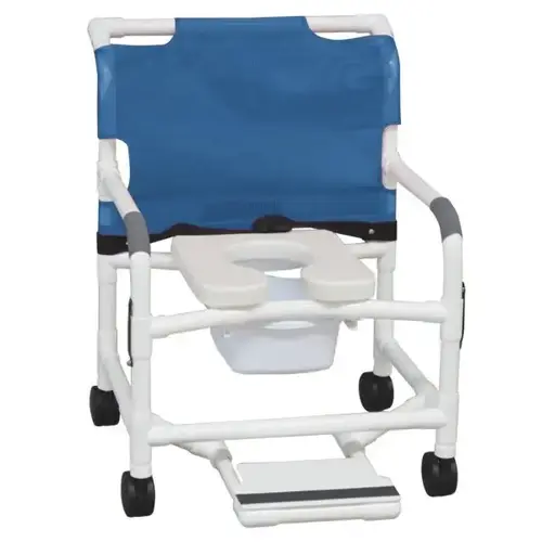 Extra-Wide Shower Chair With Commode Pail And Slide Out Footrest Royal Blue
