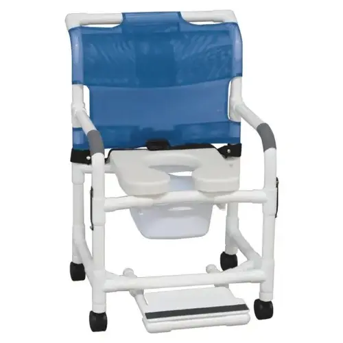 Wide Shower Chair With Commode Pail And Slide Out Footrest Royal Blue Wide Shower Chair With Commode Pail And Slide Out Footrest Royal Blue