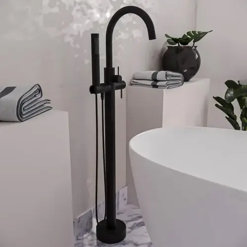 Single-Handle Floor Mount Freestanding Hi-Flow Tub Filler Matte Black Single-Handle Floor Mount Freestanding Hi-Flow Tub Filler Matte Black