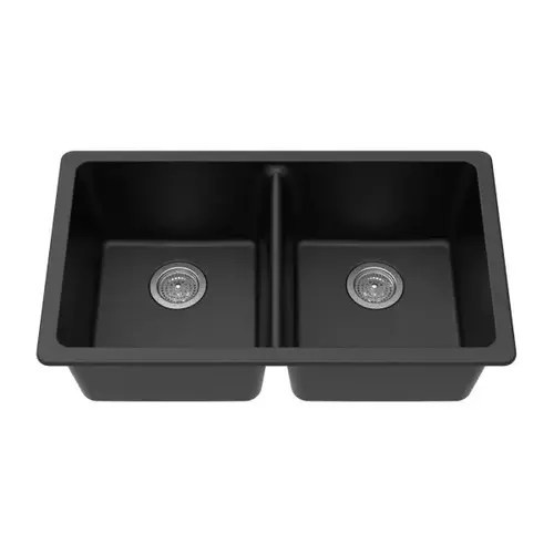 33" Undermount Granite Double Equal Bowl Sink In Black