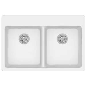 Winpro WGDWH503 33" Dual Mount Granite Double Bowl Sink In White