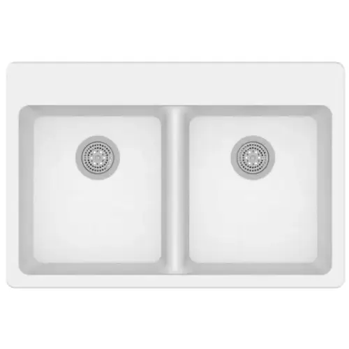 33" Dual Mount Granite Double Bowl Sink In White