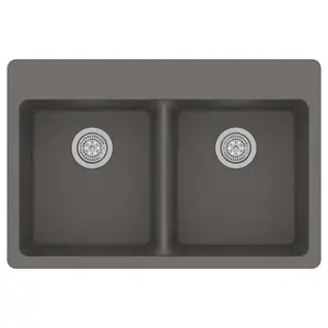 Winpro WGDGR603 33" X 22" X 9.5" Dual Mount Granite Double Equal Bowl Sink In Gray