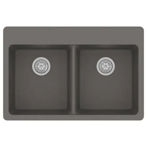 33" X 22" X 9.5" Dual Mount Granite Double Equal Bowl Sink In Gray 33" X 22" X 9.5" Dual Mount Granite Double Equal Bowl Sink In Gray