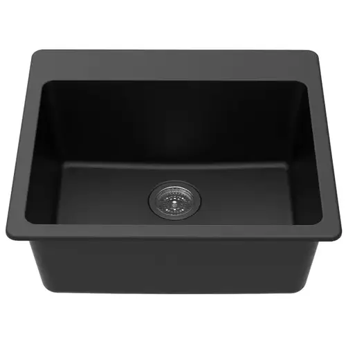 25" X 22" X 9.5" Dual Mount Granite Composite Single Bowl Sink In Black