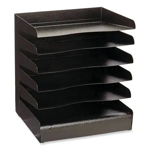 Steel Horizontal Desktop Tray Sorter, 6 Sections, Letter Size, Black Steel Horizontal Desktop Tray Sorter, 6 Sections, Letter Size, Black