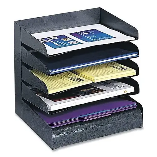 Steel Horizontal Desktop Tray Sorter, 5 Sections, Letter Size, Black Steel Horizontal Desktop Tray Sorter, 5 Sections, Letter Size, Black