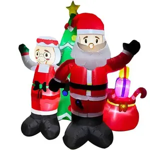 Fraser Hill Farm FHFMRMRSCLS061-L 6 ft Pre-Lit Inflatable Mr. And Mrs. Claus With Tree With Music