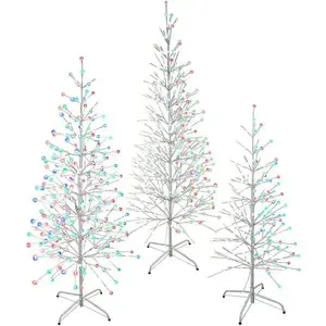 Fraser Hill Farm FFCHLEDSET3TREE-MLT Birch Trees In Multi-Color LED Lights, 4 ft, 5.5 ft, 6.5 ft, Set Of 3
