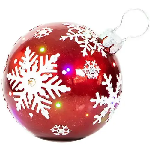18" Lighted Jeweled Ball Ornament With Snowflake Design, Red
