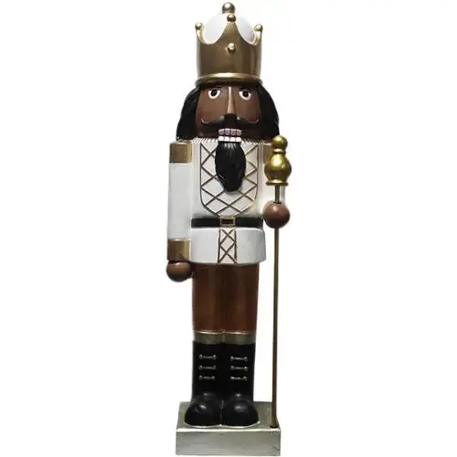 48" African American Nutcracker Christmas Decor, White And Gold 48" African American Nutcracker Christmas Decor, White And Gold