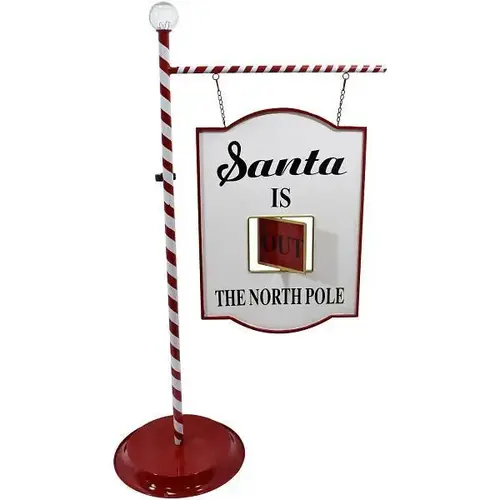 4.5 ft Lamp Post With Santa North Pole Sign And Solar Finial 4.5 ft Lamp Post With Santa North Pole Sign And Solar Finial