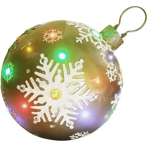 18" Lighted Jeweled Ball Ornament With Snowflake Design, Gold