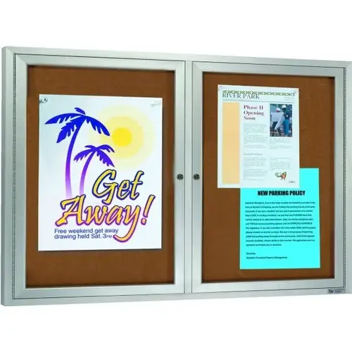 Enclosed Double Door Outdoor Bulletin Board, Lighted, 48 X 36"