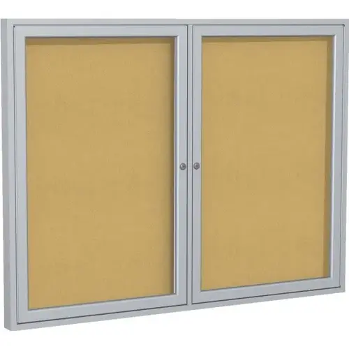 2 Door Enclosed Natural Cork Bulletin Board With Satin Frame, 3 ftH X 4 ftW 2 Door Enclosed Natural Cork Bulletin Board With Satin Frame, 3 ftH X 4 ftW