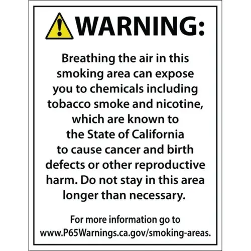 Prop 65 Smoke Warning Smoking Area