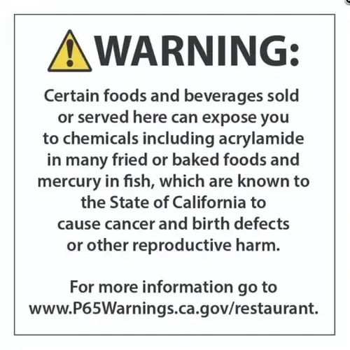 Prop 65 Food & Beverage Small